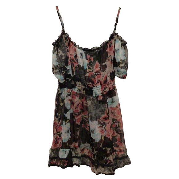 American Rag Cie Black Floral Semi Sheer Halter Neck Sleeveless Blouse Sz Small - Picture 4 of 5